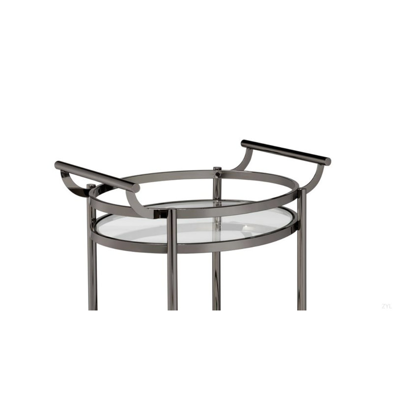 Chariot de service en verre transparent et nickel noir