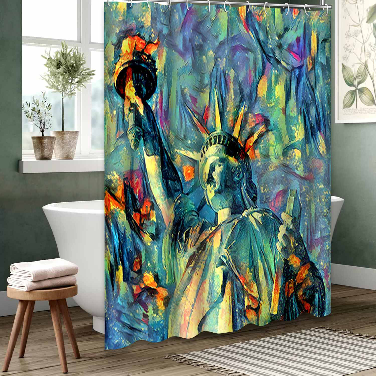 East Urban Home Waterproof Shower Curtain,Oil Painting Artwork Statue