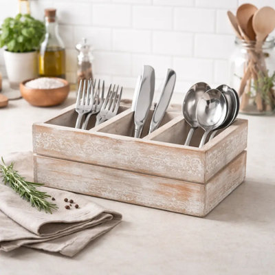 Porte-couverts en bois de manguier naturel sculpté à la main, parfait pour les cuisines rustiques et de ferme