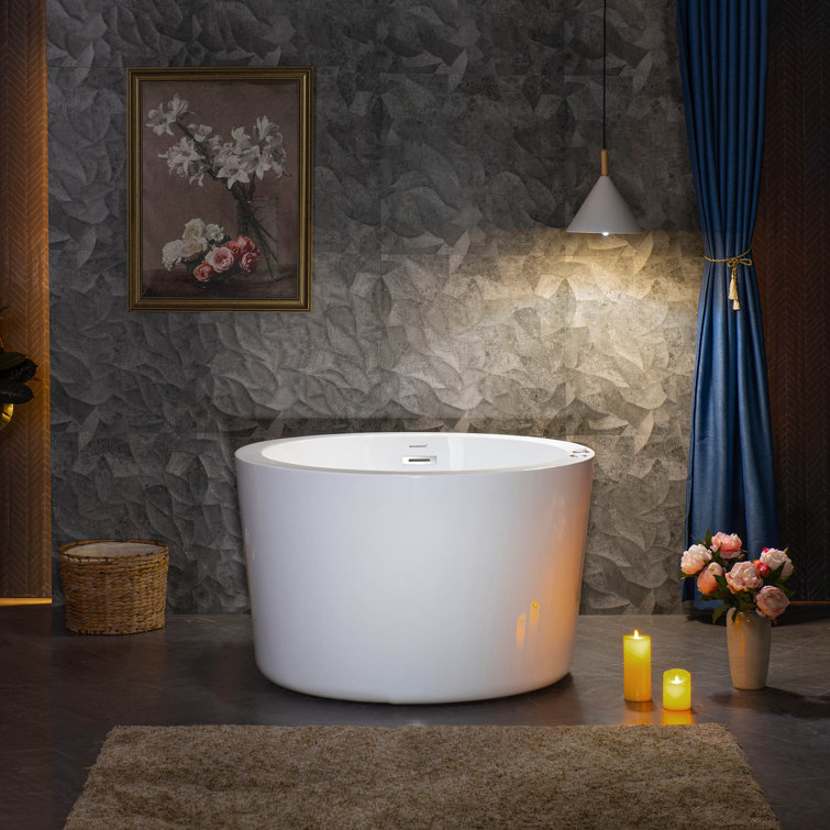 41'' x 41'' Freestanding Whirlpool Heated Acrylic Round Bathtub with Integrated Seat,Non-Slip Design