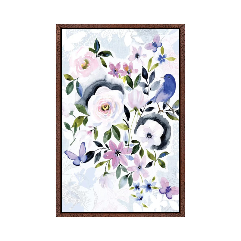 Parisian Garden - Print on Canvas, Classic Brown Wood Floater Framed, 101.6cm H x 66.04cm W x 3.81cm D