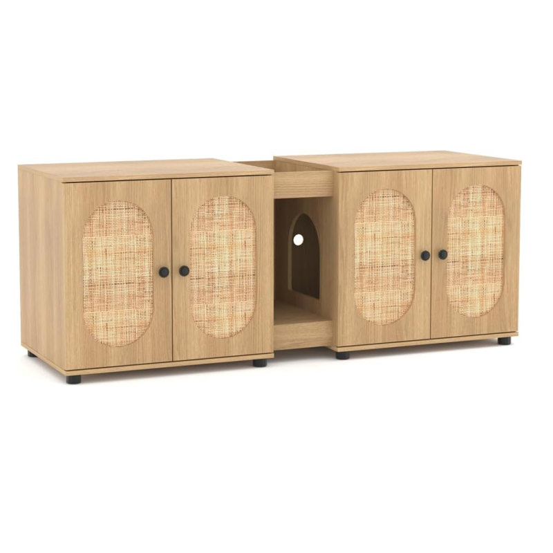 Double Cat Litter Box Furniture, Large Cat Litter Box Fence With Cat Litter Pad