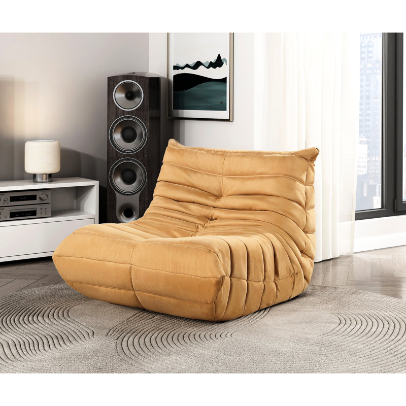 Chaise luxueuse en microfibre jaune, rembourrée de mousse à haute résilience, antidérapante, sans assemblage, profondeur de 33,5 po, assise de plancher de style contemporain pour espace de vie, assise de 24,5 po