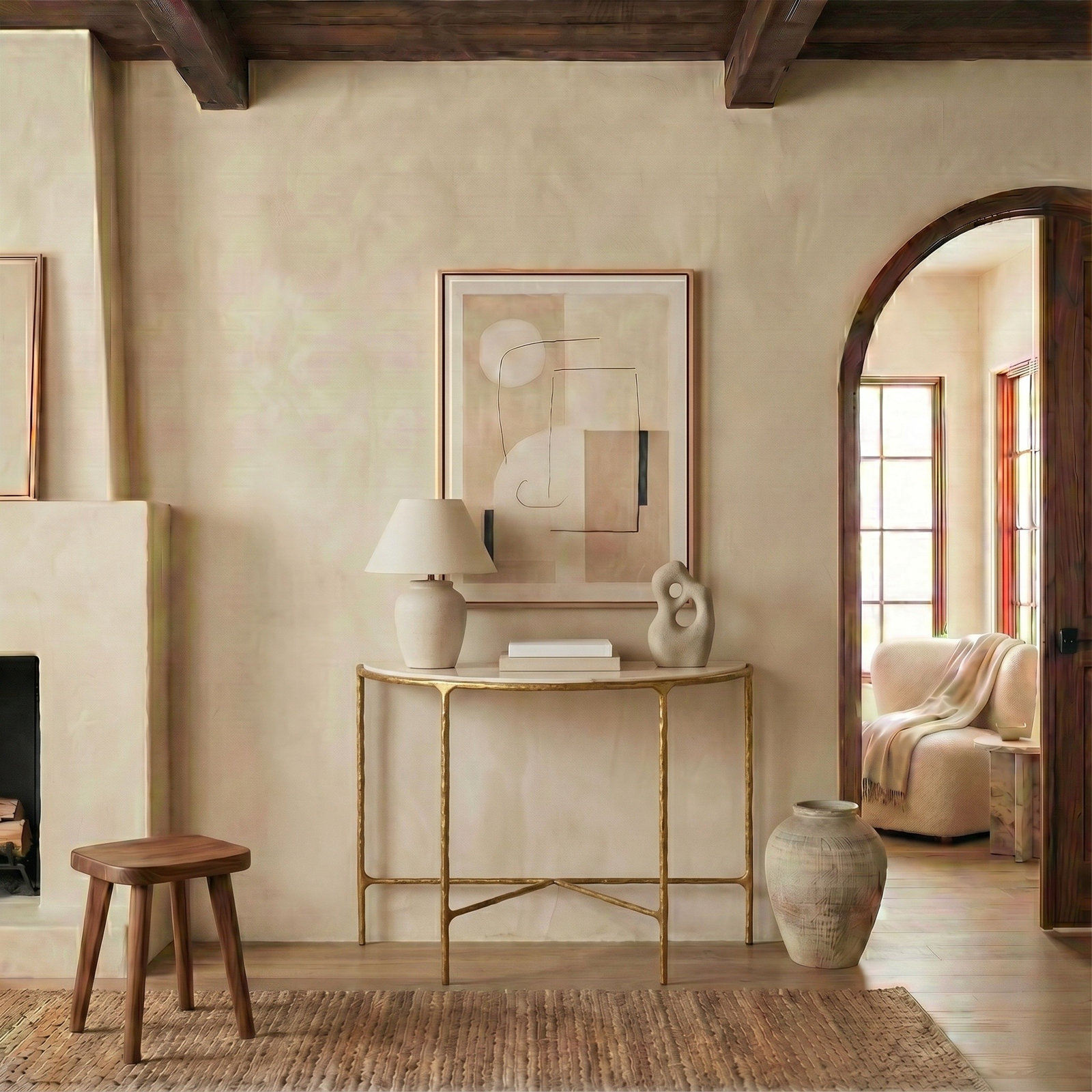 Evelynn 36'' Console Table, Brass , White Marble
