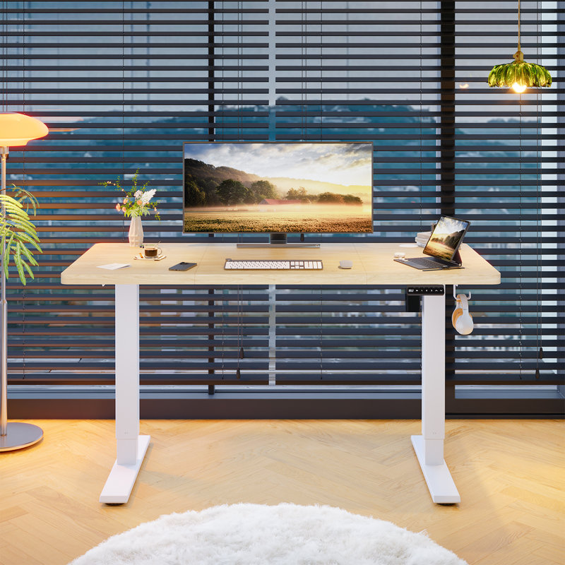 110/130/150 Cm W T-Shaped Standing Desk, 110 cm W x 60 cm D, Beige, White