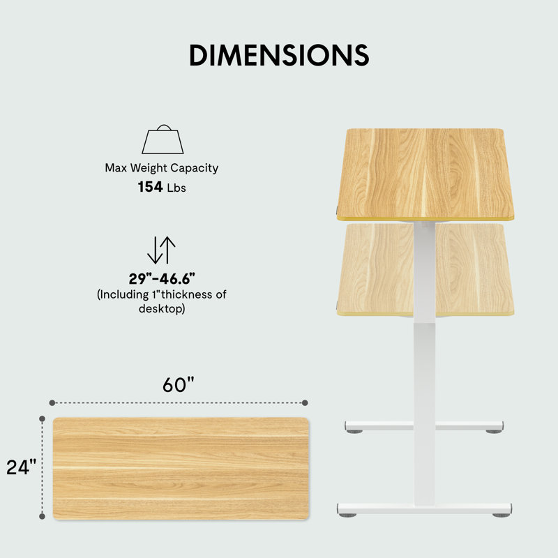 Baysenie 55"/60" Width Home Office Height Adjustable Standing Desk, 29" H x 60" W x 24" D, White, Maple