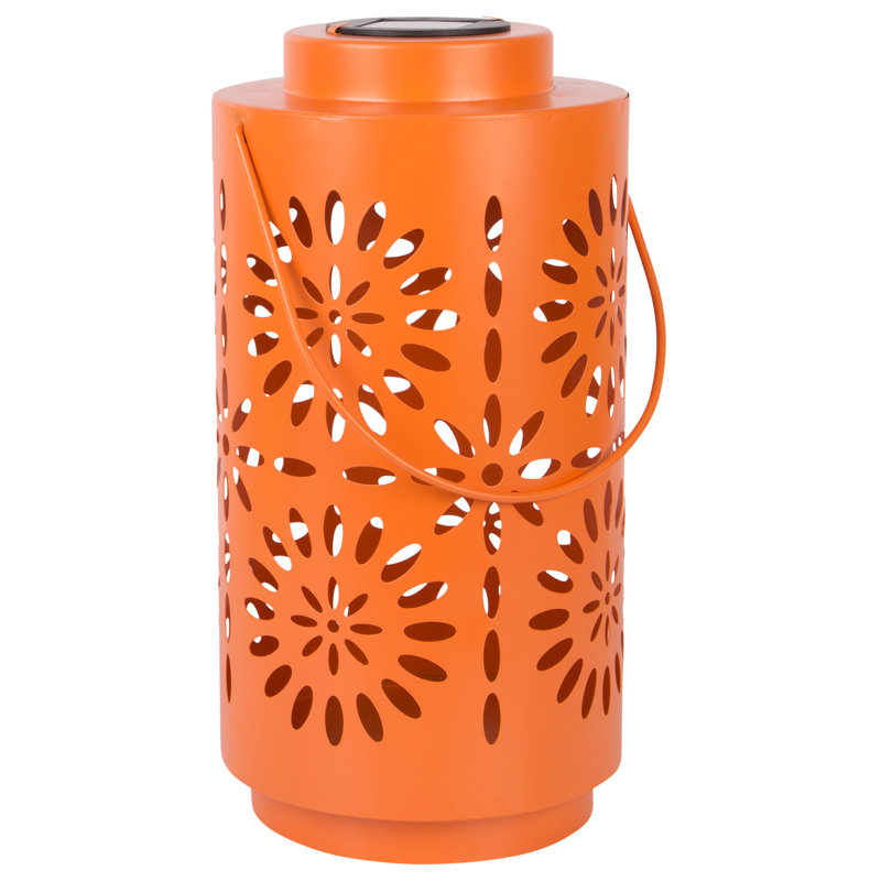 12"H Orange Flower Solar Lantern, Orange Flower