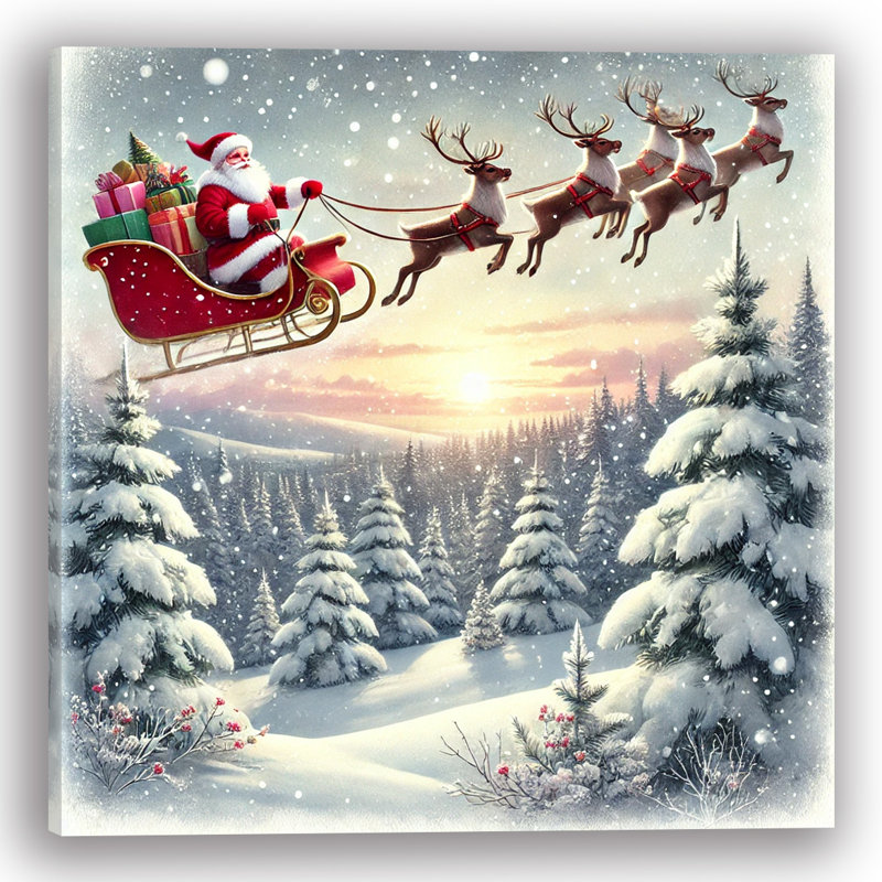 «Winter Dawn Sleigh Ride: Santa’s Journey», reproduction sur toile, H 20 po x l 20 po