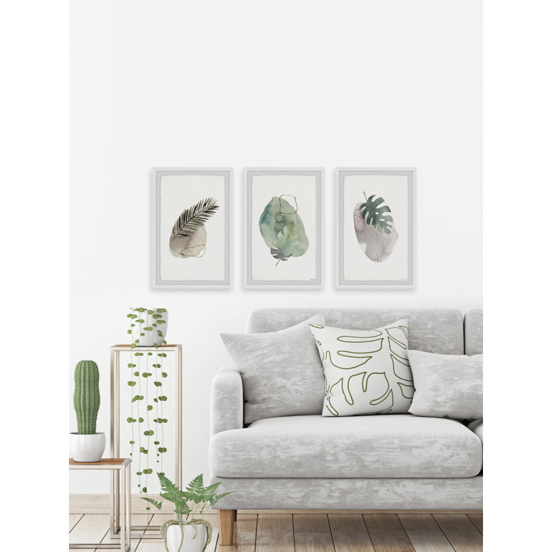 Triptyque de présence tropicale, H 12 po x l 8 po