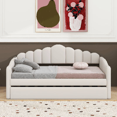 Twin Size Upholstered Daybed With Trundle And USB Charging Ports -  Lark Manor™, E77FB9CB74A648358C863E90612472B8