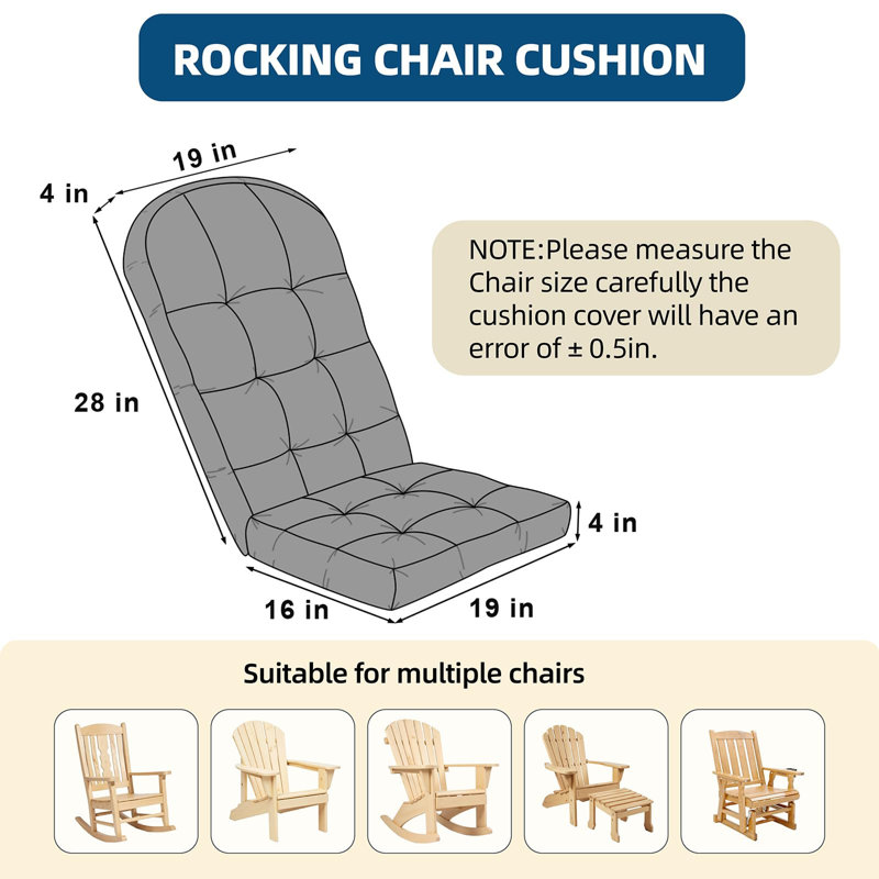 Chair Cushion 44x19x4High Back Rocking Chair Cushion Non- Thick Waterproof Patio Chair Cushions For Outdoor Indoor