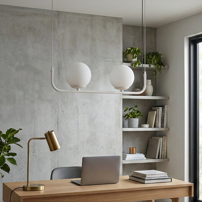 Luminaire suspendu moderne à 2 lumières avec abat-jour sphériques blanc - hauteur réglable, Blanc