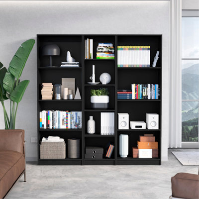 Black 3 Living Room Bookcase - Versatile Organization Of Belongings Compact Design For Small Areas Modern & Sleek 3 Piece With Bookcases Ample Storage Display Any Layout Stylish Look Style