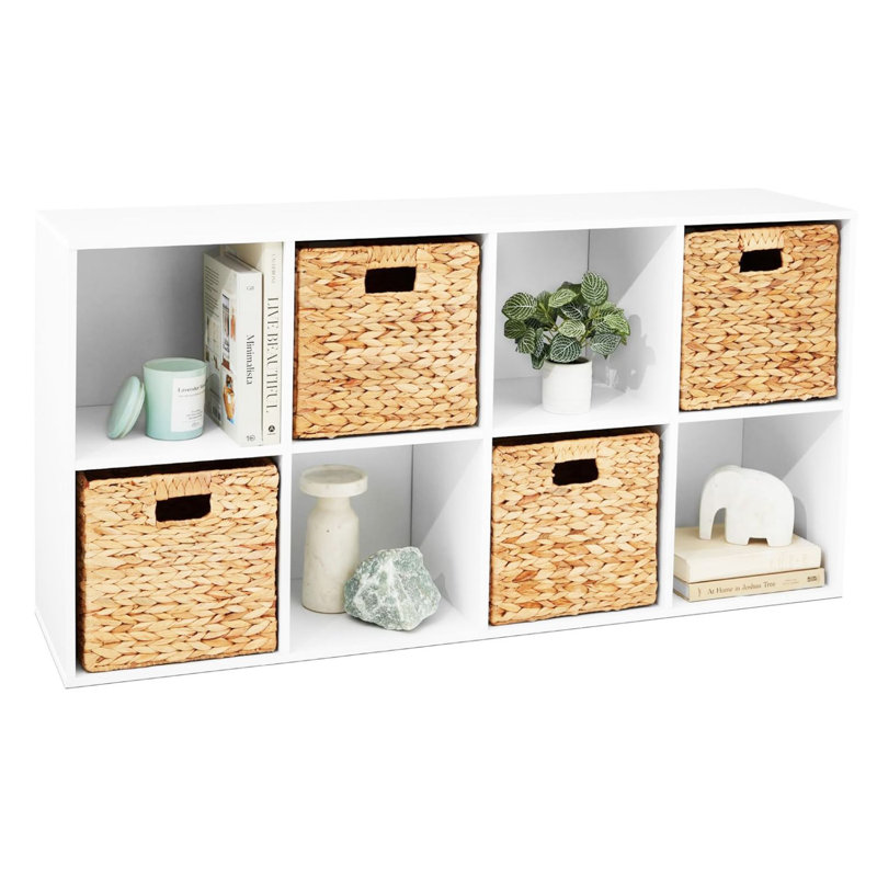 8-Cube Bookshelf, 11in Display Storage System, Organizer w/ Removable Back Panels, White, (8 Shelves) 24"H x 47.85"W x 11.5"D