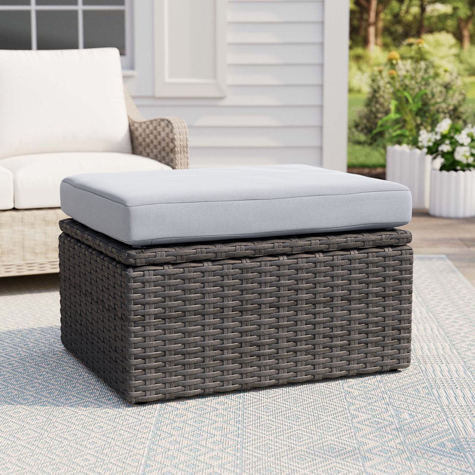 Wicker Outdoor Ottoman with Cushion