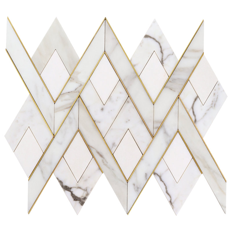 Carrelage mosaïque en marbre l 12,12 po x L 15,59 po Kappa, Blanc Bianco