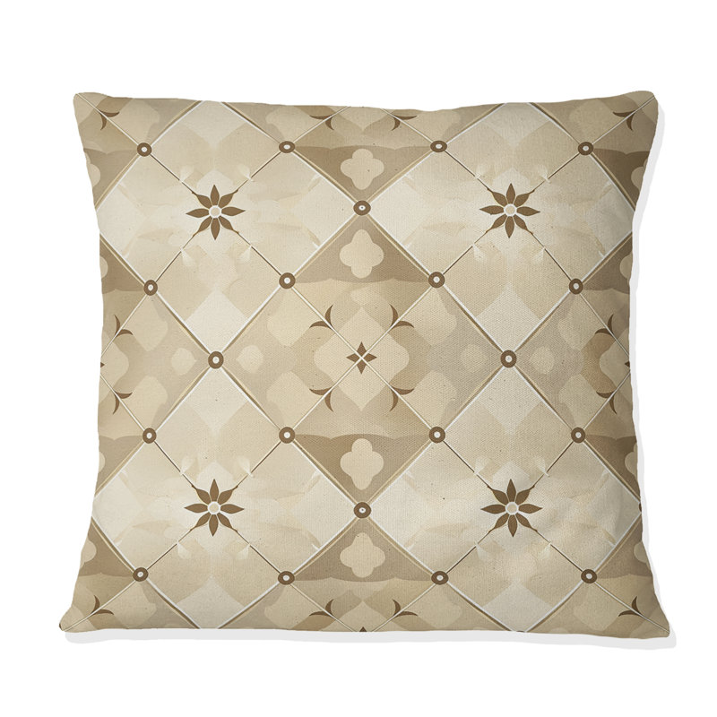 Beige Cream Argyle Harmony II - Transitional Throw Pillow, 18"H x 18"W