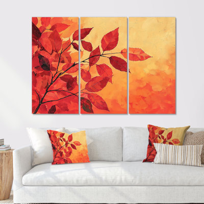 Automne, coucher de soleil et feuille d'érable III - art mural feuilles - ensemble de 3