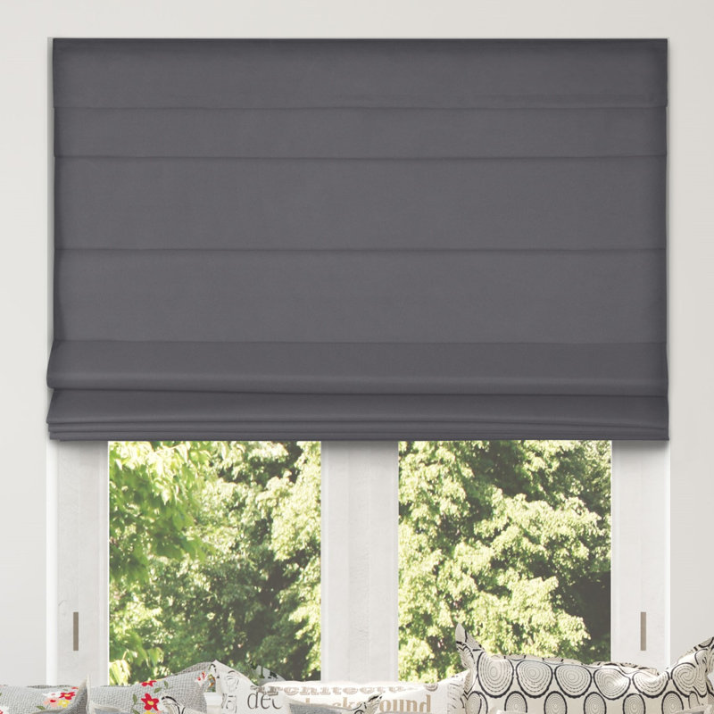 Graphite Gray Cordless Blackout Fabric Roman Shade, 35"W x 60"H