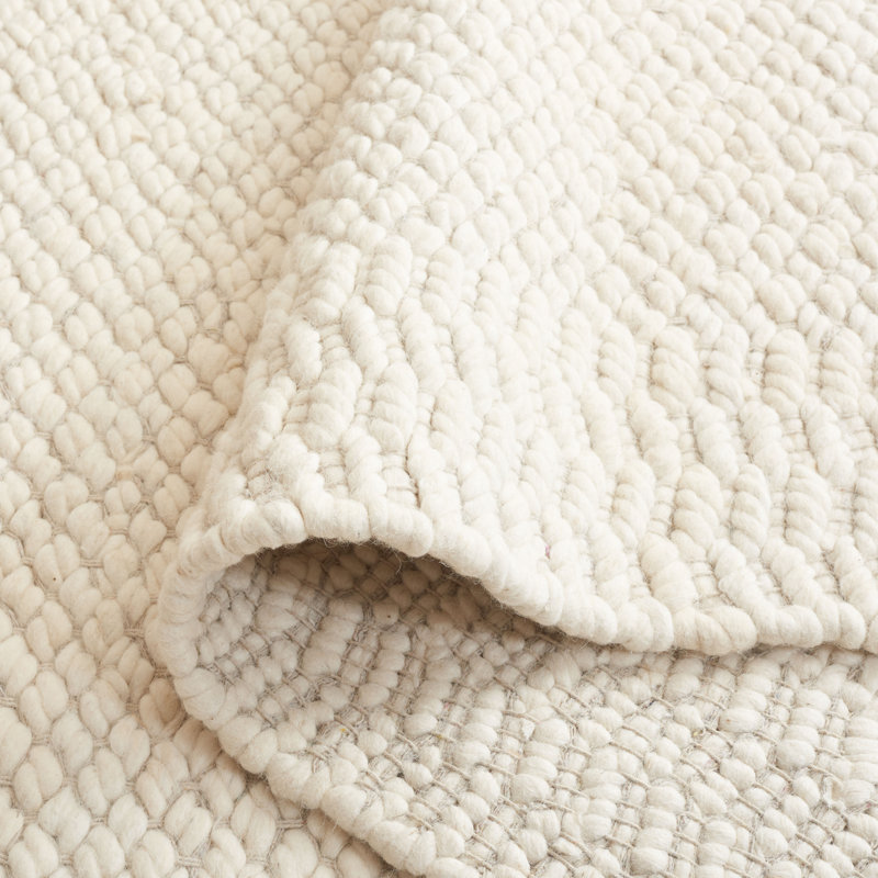 Tapis ivoire en laine et coton tissé à la main Bowan, Rectangle 8 pi x 10 pi