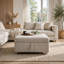 Repose-pieds de rangement Inaya avec roulettes, bois brun, microfibre sauge sable, 41 po