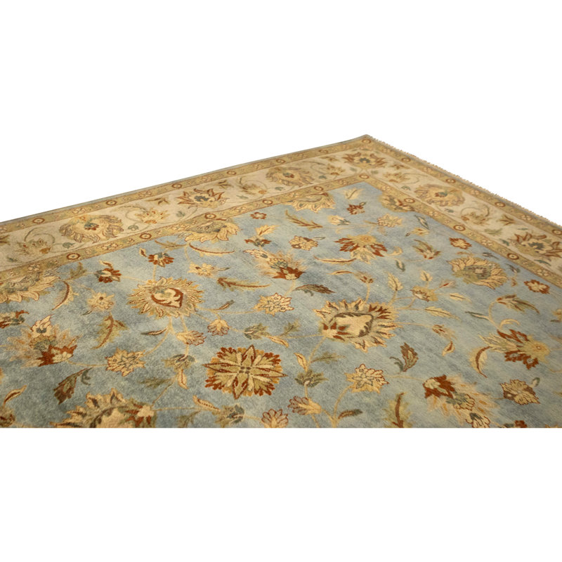 Hand Knotted Wool Oriental Area Rug in Light Blue And Ivory