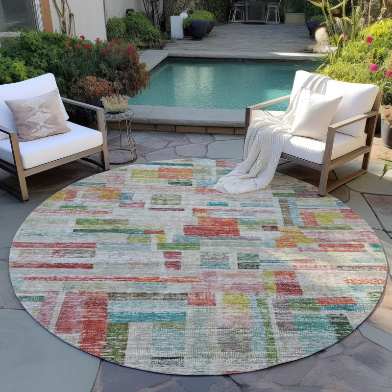Tapis lavable intérieur / extérieur orange mosaïque , 8 pi x 8 pi