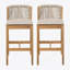 Tabouret d'extérieur en bois de teck avec coussin beige, ensemble de 2