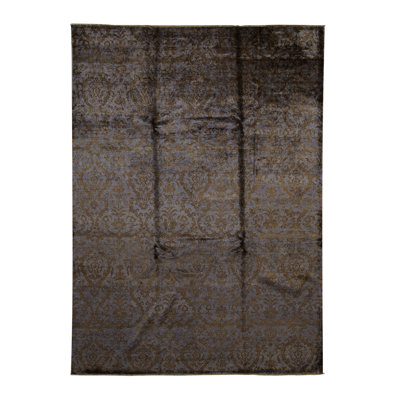 Tapis aubergine et brun noué à la main de haute qualité