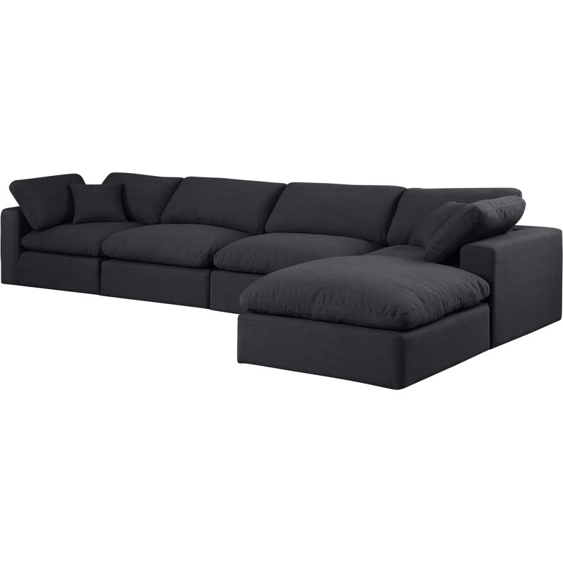 Ishneet Upholstered L-Shaped Sectional Reversible, Black Linen Textured Fabric