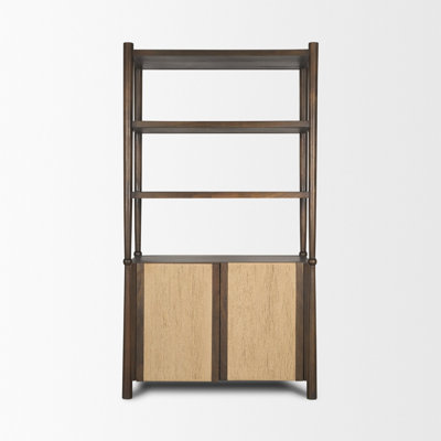 Adeline 2 Door Open Dark Brown Wood W/ Paper Rope Shelving Unit