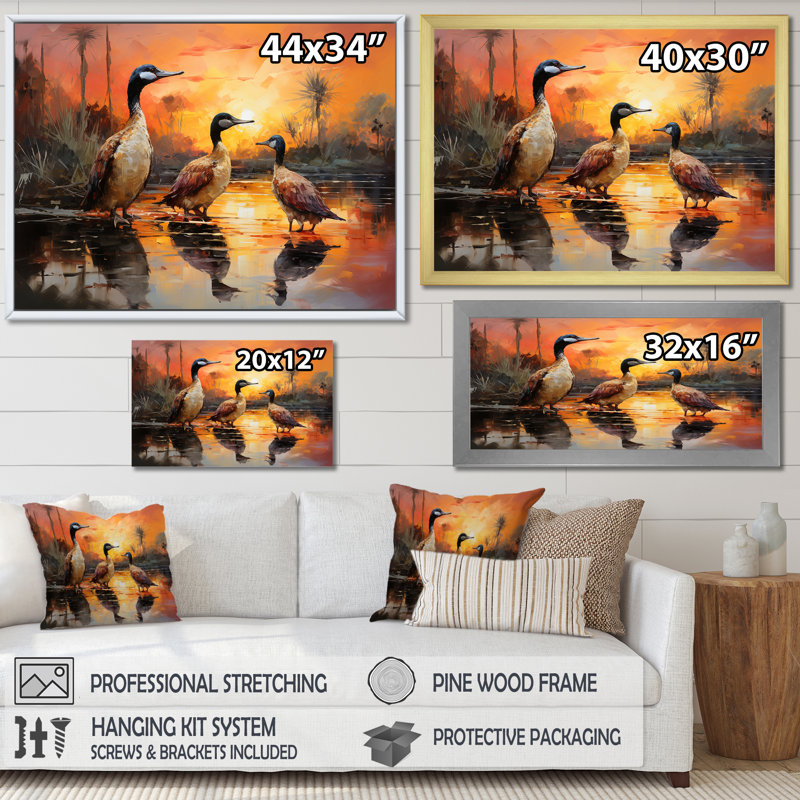 Playful Sunset Duck Wonders - Décoration murale animal canard, Cadre photo noir simple, H 16 po x l 32 po x P 1 po