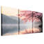 «Pink Cherry Blossom Tree Over Misty Lake and Mountains», ensemble de 3 toiles-1190200153