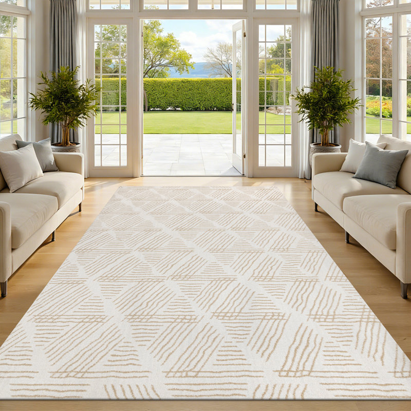 Tapis d'intérieur en laine touffeté à la main, Rectangle 4 pi 7 po x 6 pi 7 po