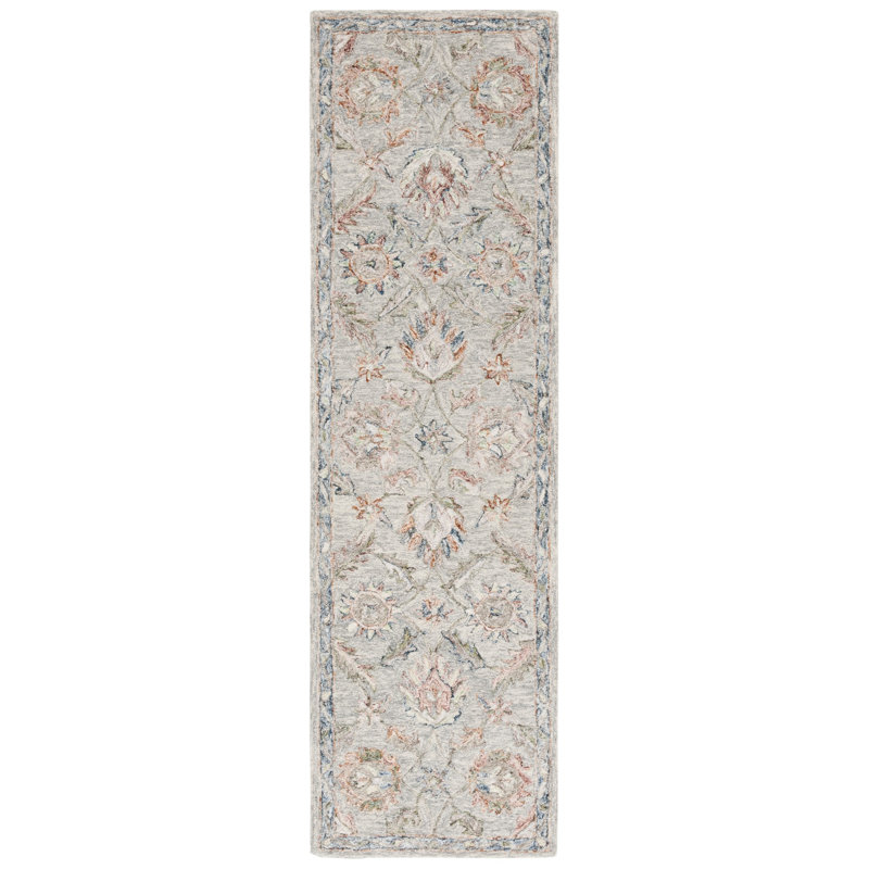 Tapis oriental gris / rouille en laine / coton touffeté à la main Georgiana, Tapis de couloir 2 pi 3 po x 8 pi