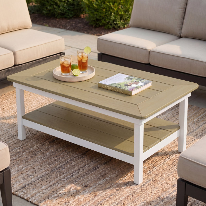 Table basse 44 po x 27 po, blanche, Beige Top/White Base