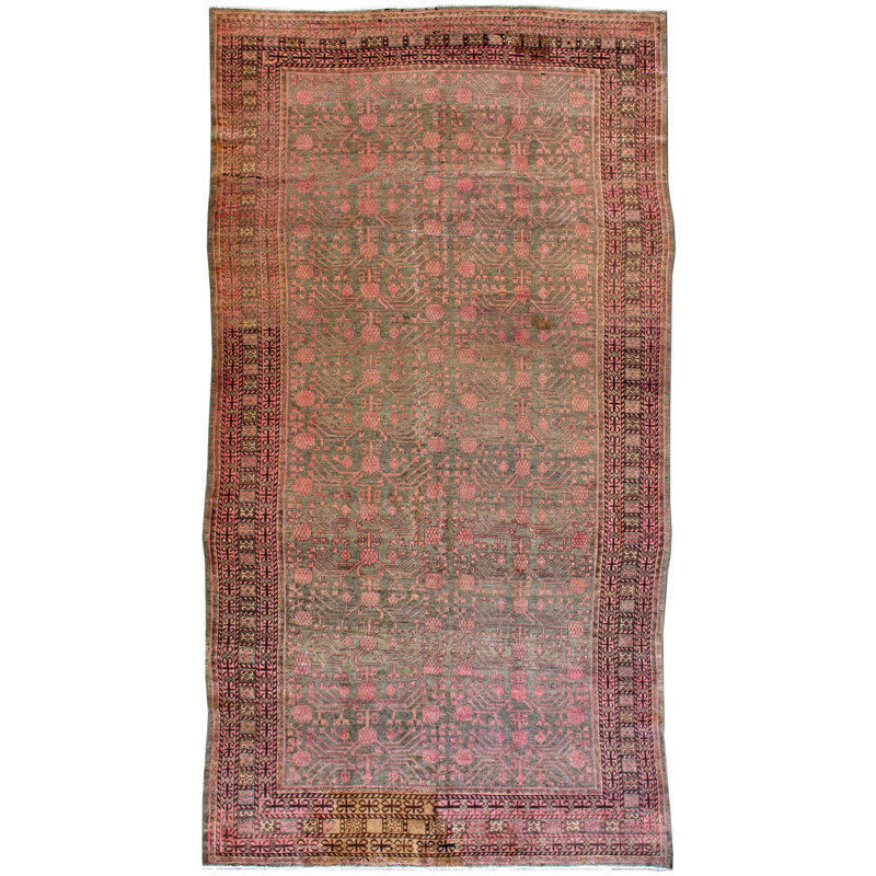 Tapis unique gris / taupe / rose 7 pi x 14 pi 9 po Khotan