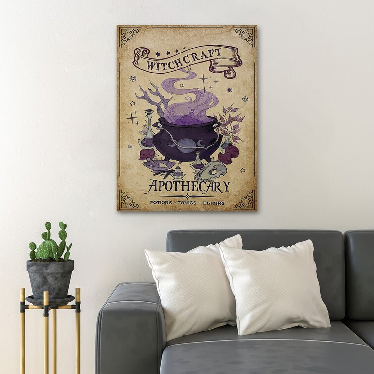 Witchcraft - Apothecary Gallery Wrapped Canvas - Magic Illustration Decor, Beige And Purple Bedroom Decor
