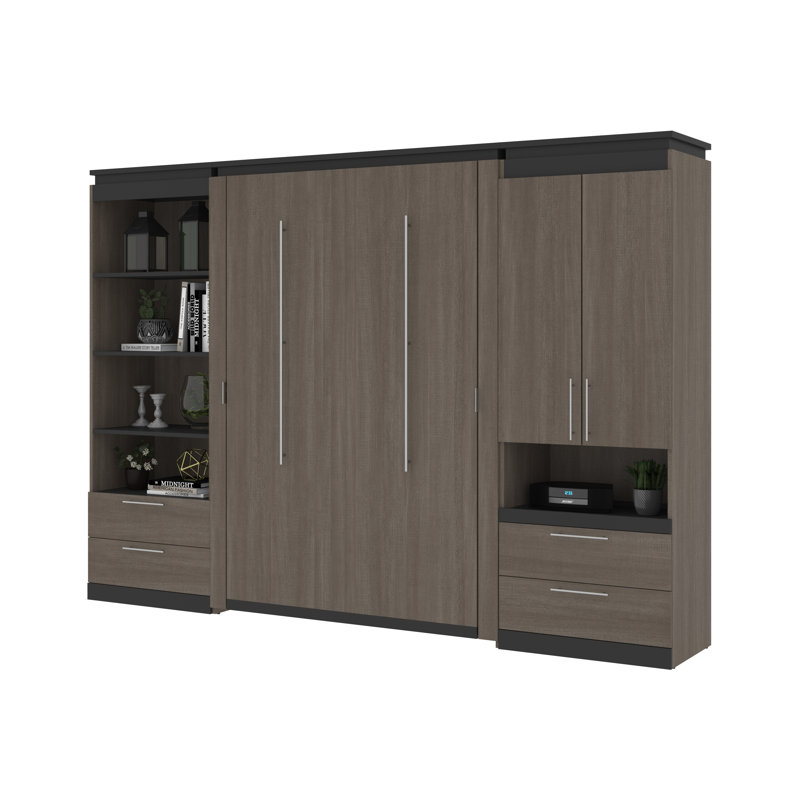 Lit escamotable avec tiroirs Camalla, Écorce gris