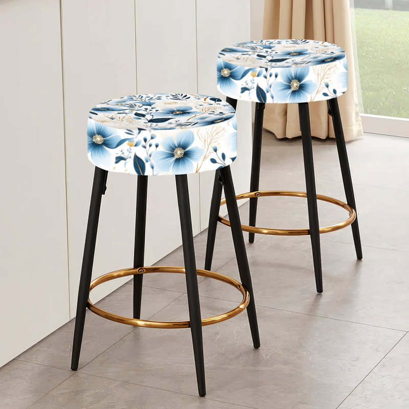 Ensemble de 2 tabourets de bar à motif floral bleu et ivoire Elegance