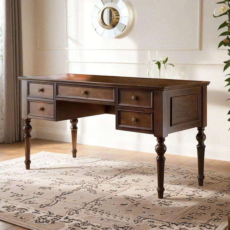 American-Style Country Solid Wood Desk, 30.7" H x 55.11" W x 23.61" D, Brown