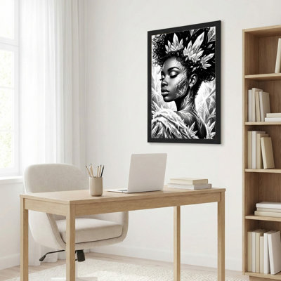 «Black and White Crystal Crown», portrait de femme, reproduction d'art sur toile tendue sur toile, ensemble de 1