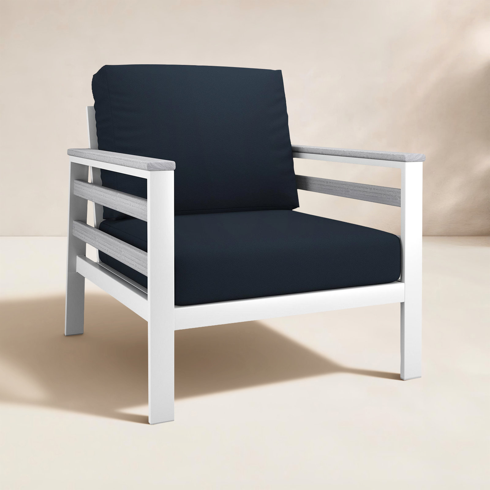 Townsend Sunbrella® Patio Lounge Chair, Light Gray, Canvas Navy
