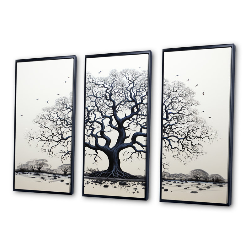Arbre africain africain, impression d'art mural, H 28 po x l 36 po x P 1 po, Cadre flottant noir