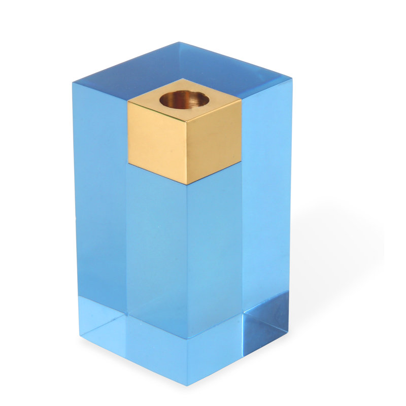 Monte Carlo Candle Holder, 5.5" H x 3" W x 3" D, Blue