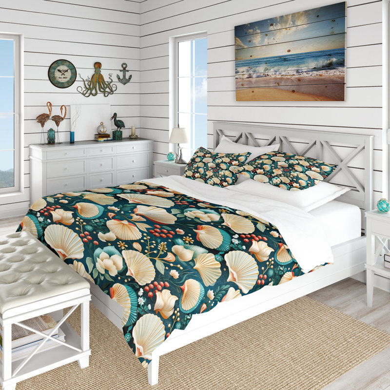 Coastal Seashells Coastal Pattern I Abstract Duvet Cover, King Duvet Cover + 2 King Shams