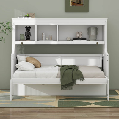 Twin Size Horizontal Murphy Bed With Desk, Foldable Wall Bed Frame With Storage Shelves