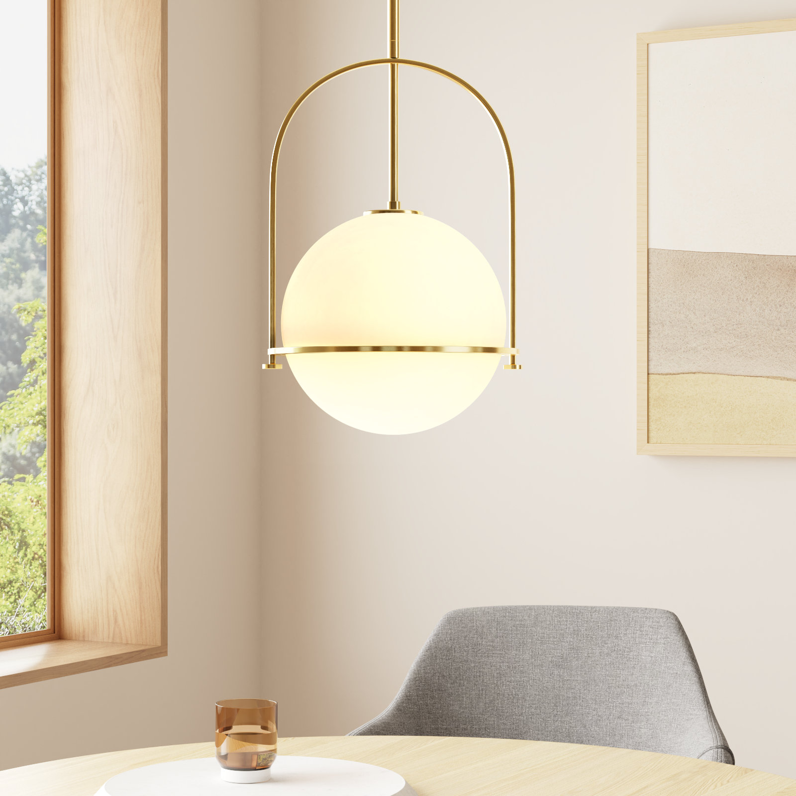 Arie Dimmable Single Light Pendant, 17" H x 11.5" W x 11.5" D, Heritage Brass