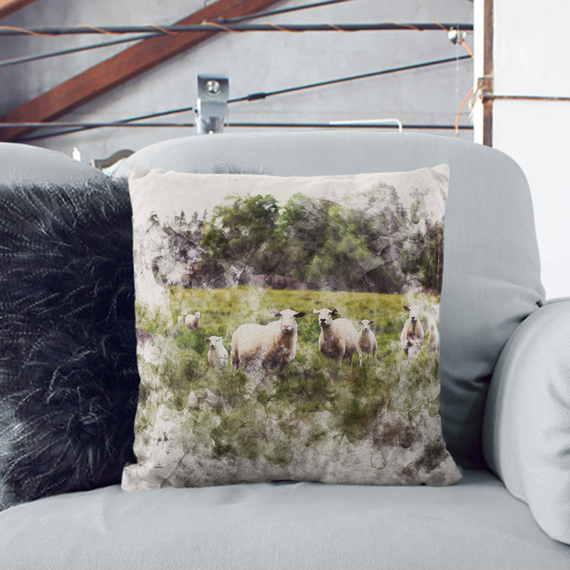 Square Cushion, 40cm H x 40cm W x 15cm D, Grey/Green