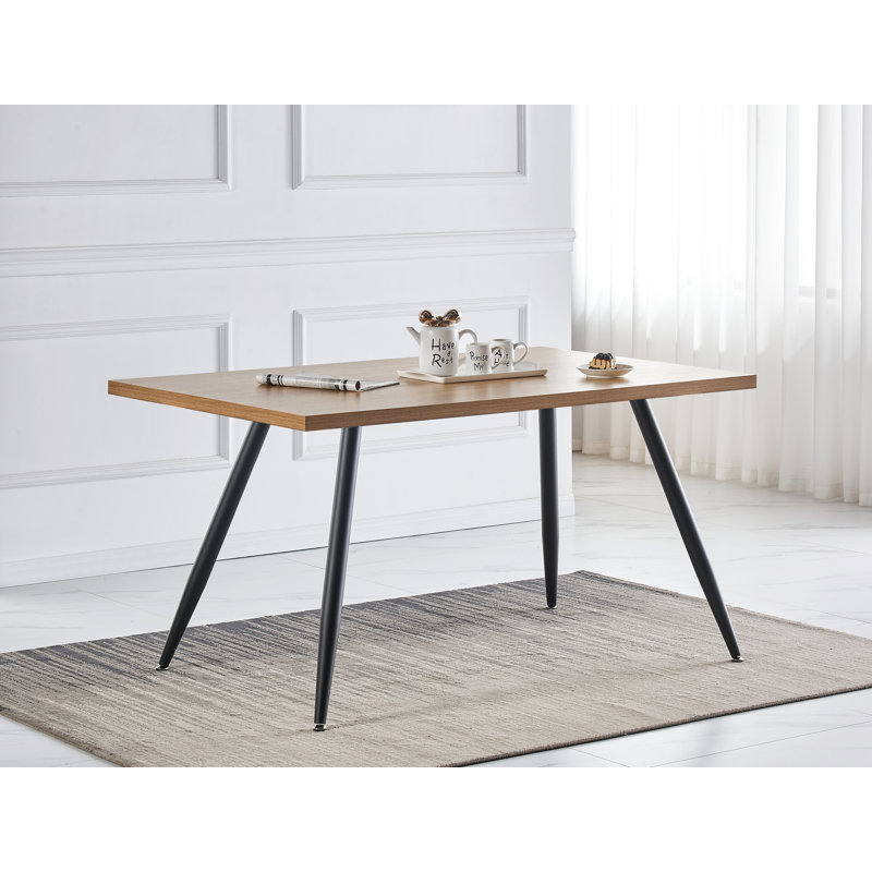 Ernst 120/150cm Nordic Metal Base Rectangular Manufactured Wood Dining Table, White, 150cm x 90cm